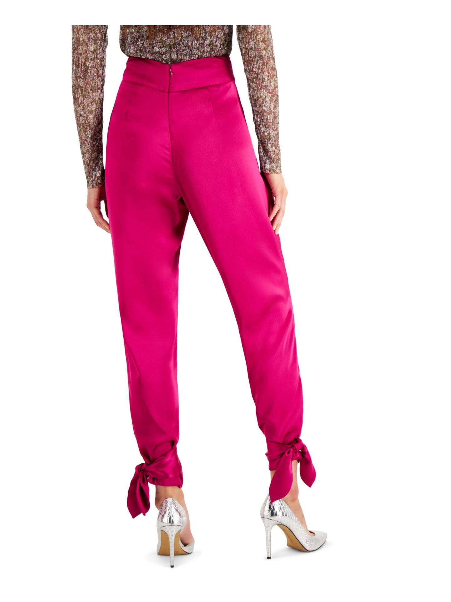 Calça skinny de cetim com bolsos para gravata feminina INC International Concepts, rosa, tamanho 4