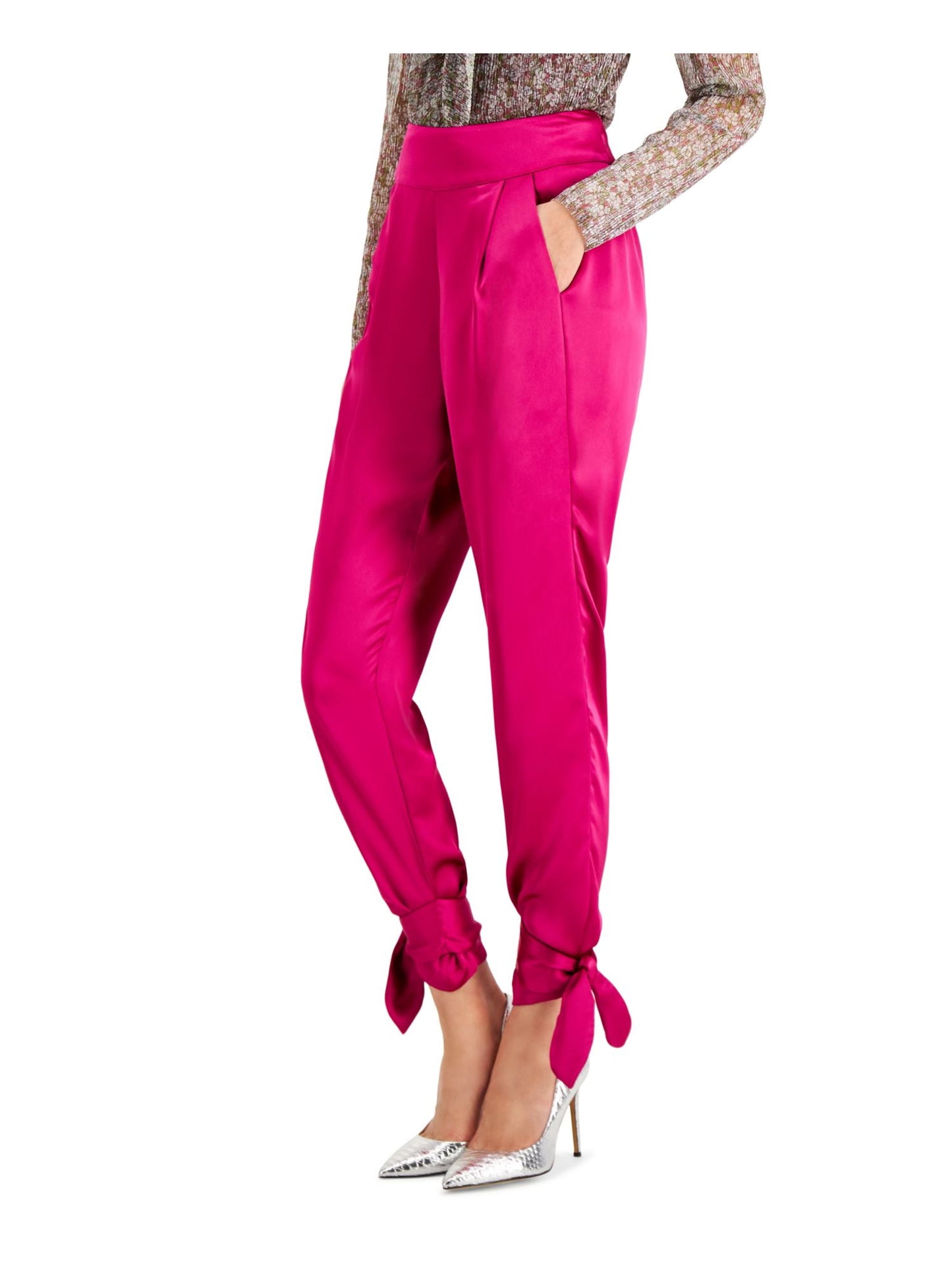Calça skinny de cetim com bolsos para gravata feminina INC International Concepts, rosa, tamanho 4