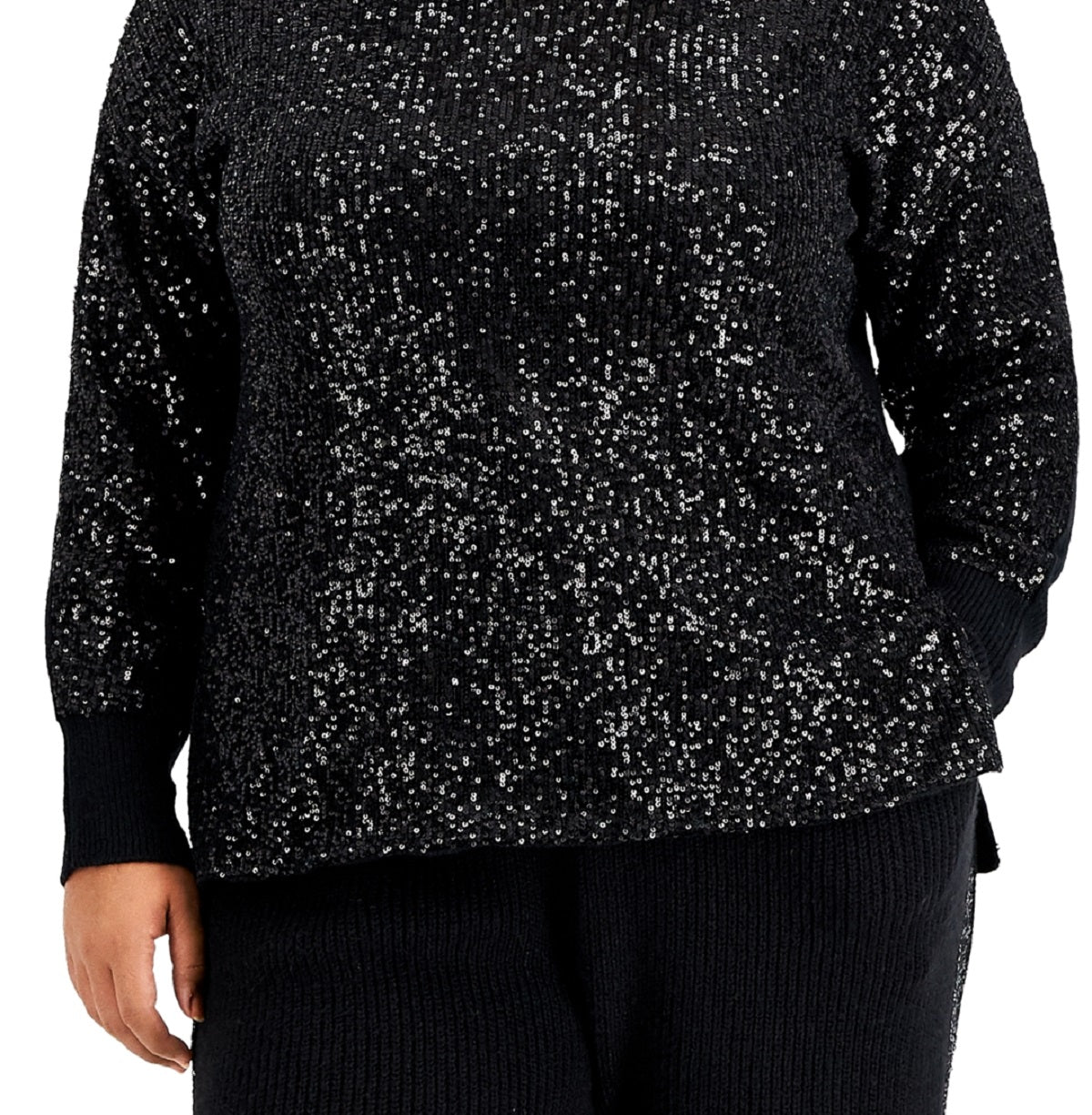 Suéter com capuz e lantejoulas feminino INC International Concepts, preto, tamanho 1X