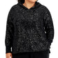 Suéter com capuz e lantejoulas feminino INC International Concepts, preto, tamanho 1X