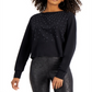Blusa feminina Bar III com tachas e manga comprida, preta, tamanho pequeno