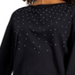 Blusa feminina Bar III com tachas e manga comprida, preta, tamanho pequeno