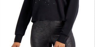 Blusa feminina Bar III com tachas e manga comprida, preta, tamanho pequeno