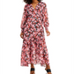 Vestido envelope feminino Bar III com estampa floral rosa, tamanho médio