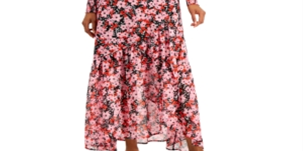 Vestido envelope feminino Bar III com estampa floral rosa, tamanho médio