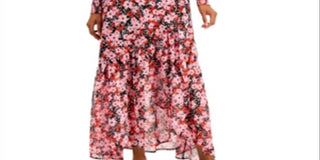 Vestido envelope feminino Bar III com estampa floral rosa, tamanho médio