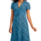 Vestido Bar III com estampa de coração e cintura franzida Flutter Heart Blue M