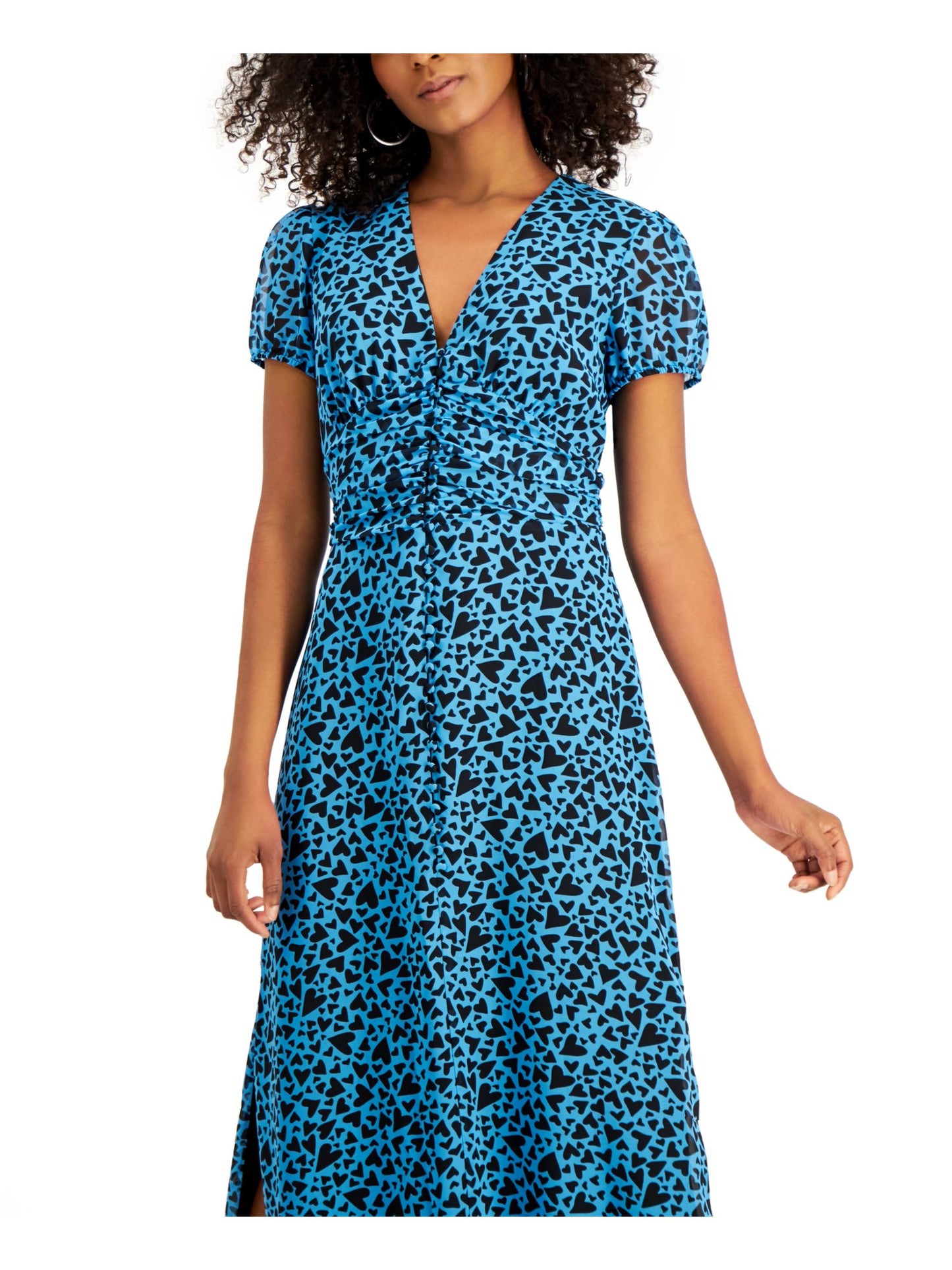 Vestido Bar III com estampa de coração e cintura franzida Flutter Heart Blue M
