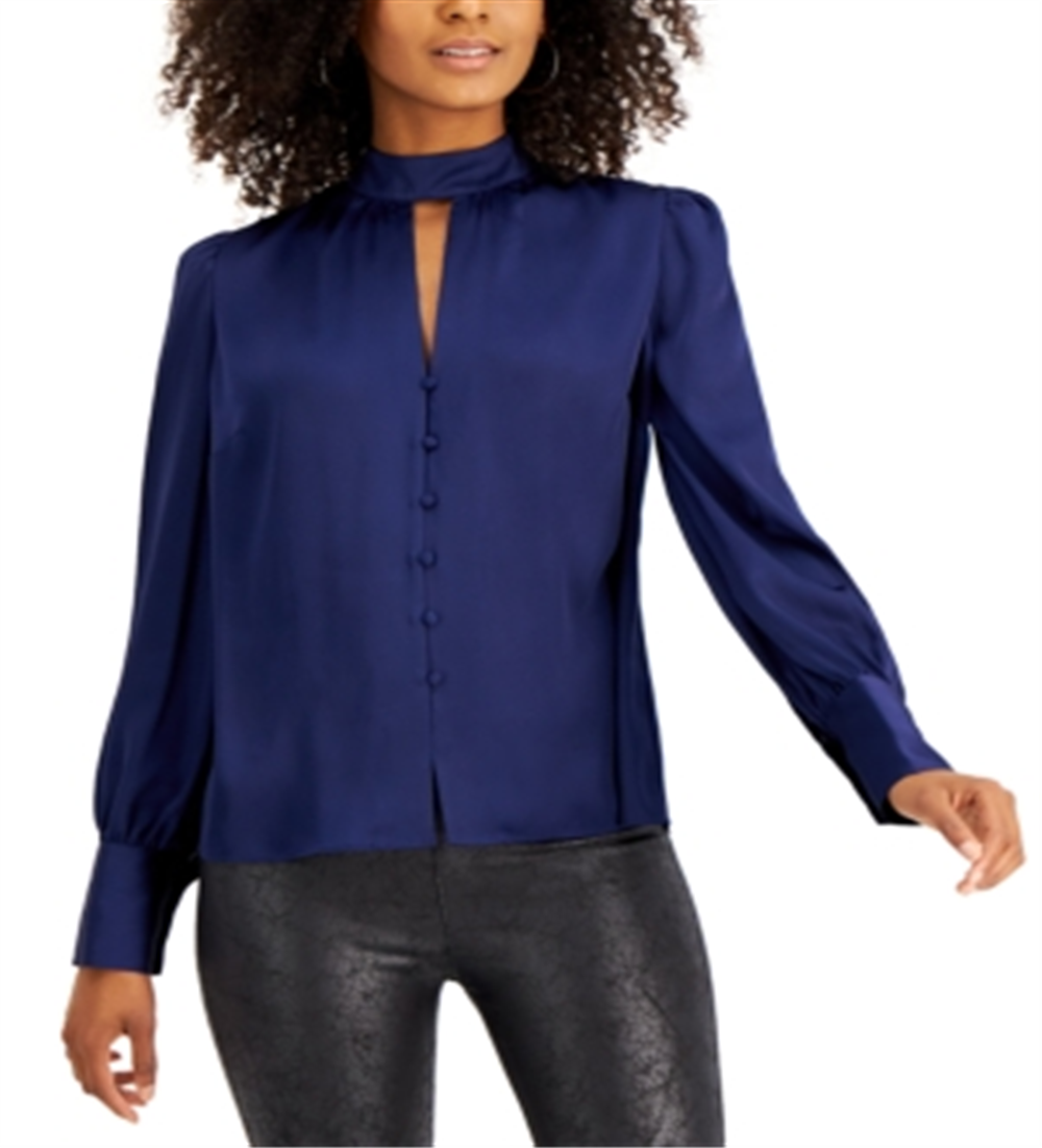 Blusa feminina Bar III com recorte em formato de fechadura, azul, tamanho médio