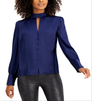 Blusa feminina Bar III com recorte em formato de fechadura, azul, tamanho médio