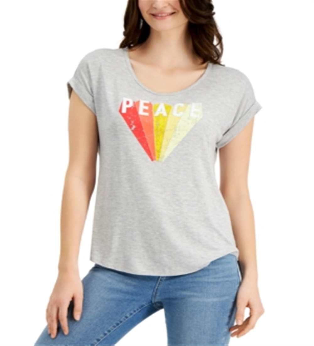 Camiseta feminina gráfica Style &amp; Co, cinza, tamanho pequeno e pequeno