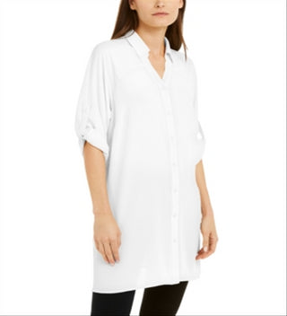 Camisa túnica feminina Alfani Roll Tab, branca, tamanho grande