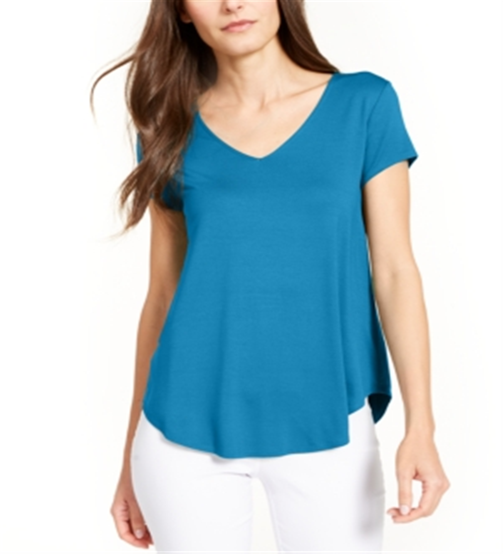 Camiseta feminina Alfani de malha com decote em V, azul, tamanho grande