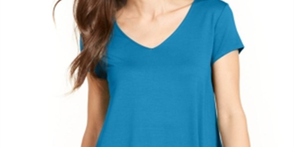 Camiseta feminina Alfani de malha com decote em V, azul, tamanho grande