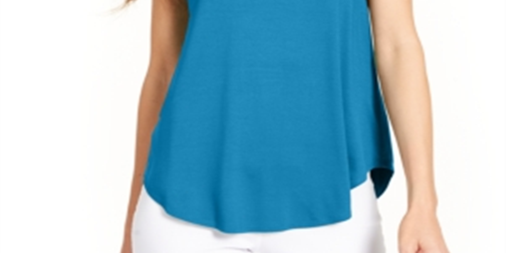 Camiseta feminina Alfani de malha com decote em V, azul, tamanho grande