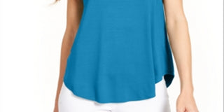 Camiseta feminina Alfani de malha com decote em V, azul, tamanho grande