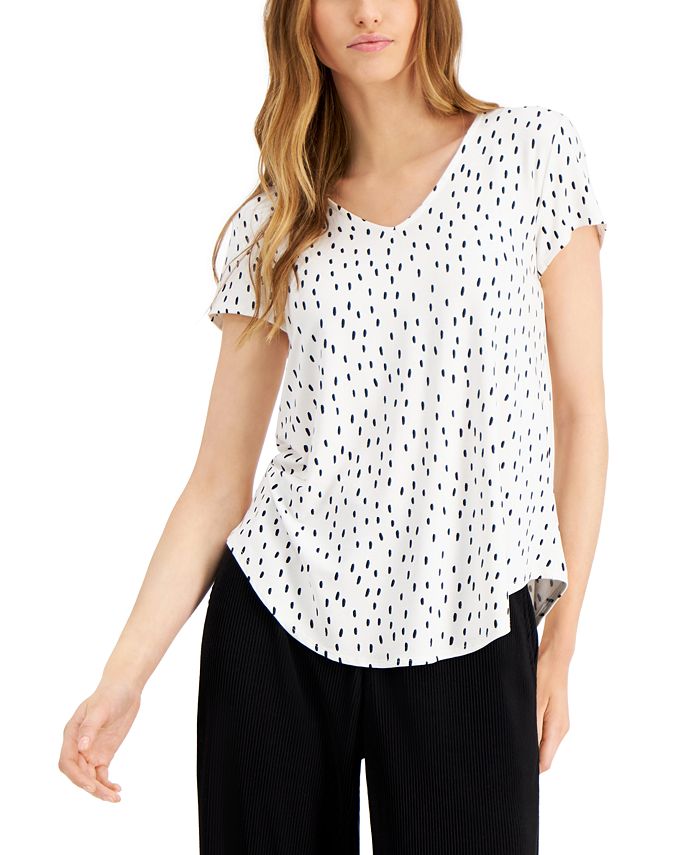 Blusa feminina estampada com decote em V, tamanho X-G, branca, Alfani