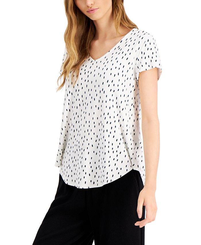 Blusa feminina estampada com decote em V, tamanho X-G, branca, Alfani