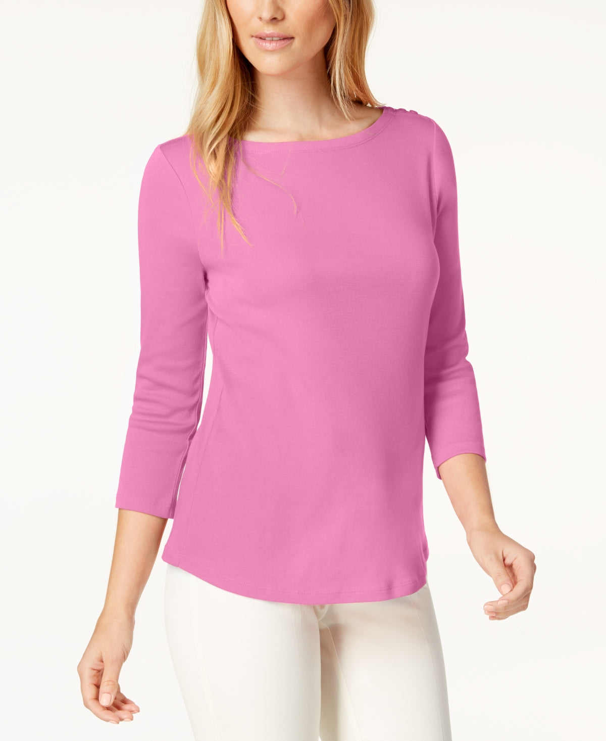 Charter Club Top feminino de algodão Pima com decote canoa, rosa, tamanho XX-G