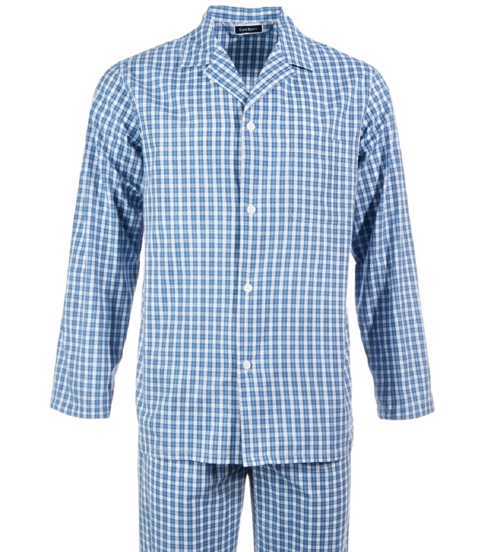 Conjunto de pijama xadrez masculino Club Room com janela pequena, azul, tamanho XX-G