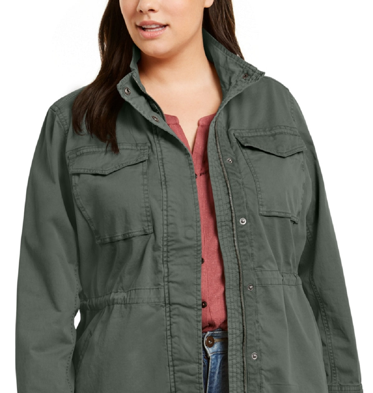 Jaqueta utilitária feminina de algodão estilo &amp; co, verde, tamanho 0X