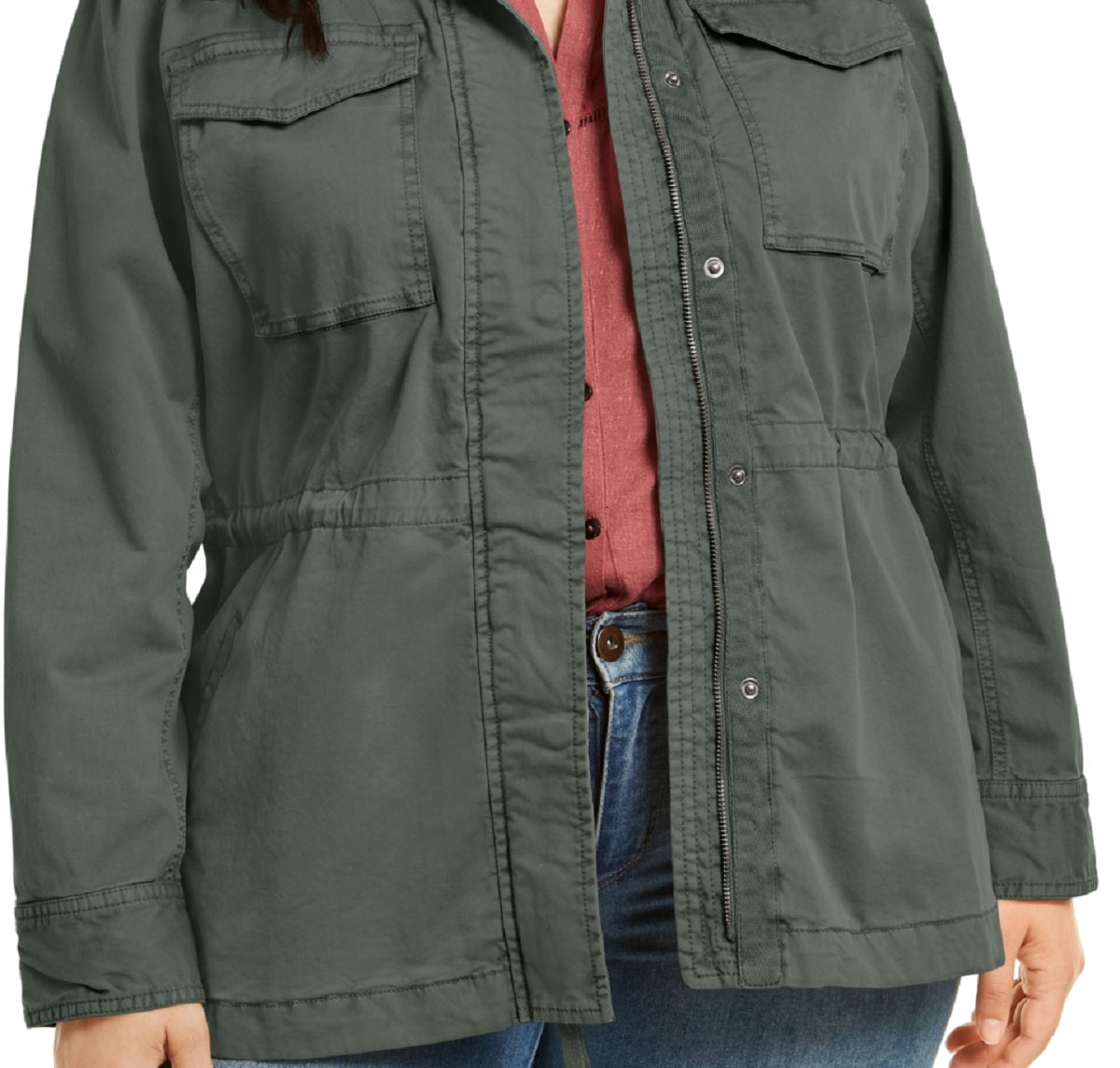 Jaqueta utilitária feminina de algodão estilo &amp; co, verde, tamanho 0X