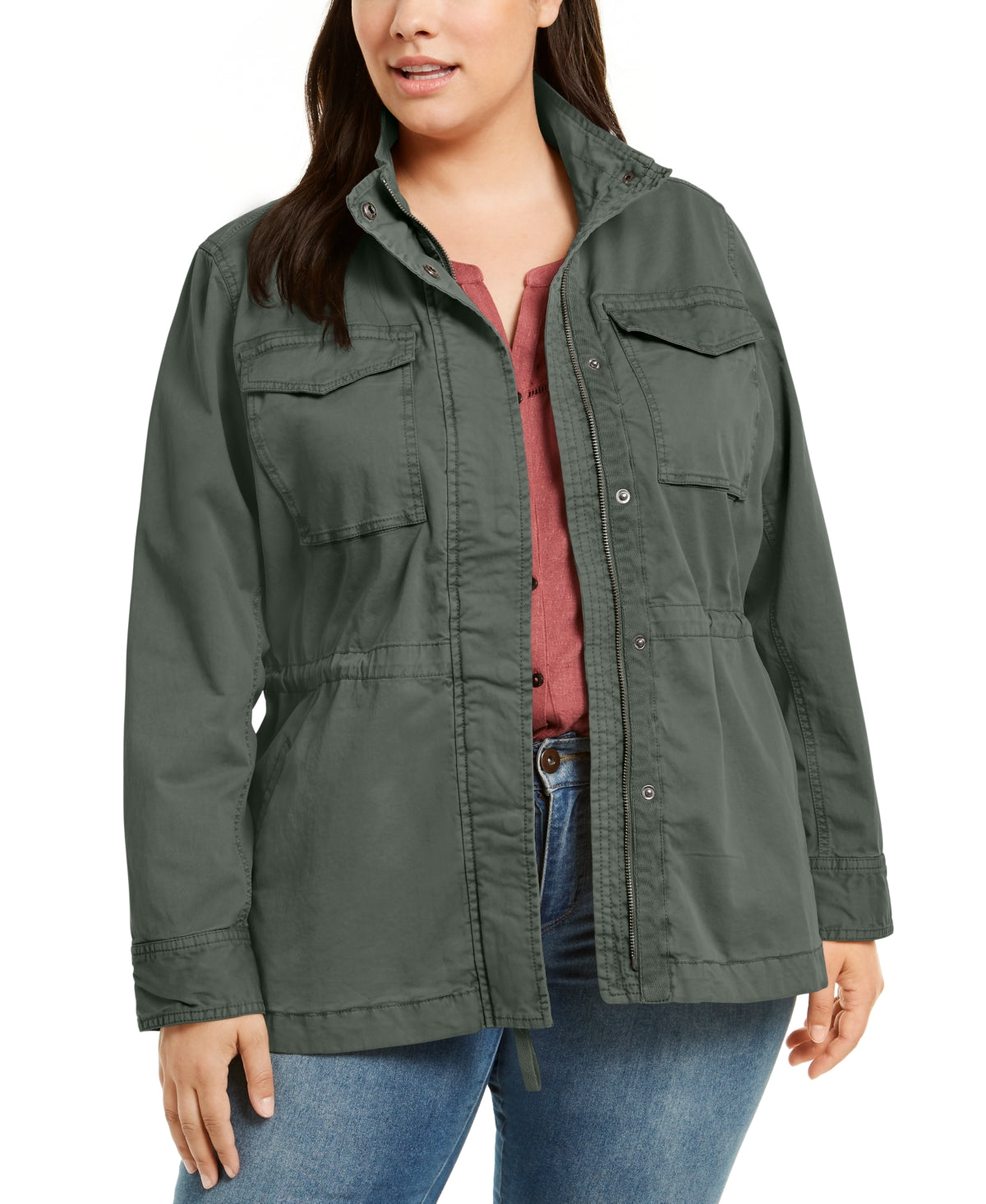 Jaqueta utilitária feminina de algodão estilo &amp; co, verde, tamanho 0X