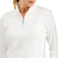 Karen Scott Blusa feminina de algodão com zíper e gola alta, branca, tamanho X-S