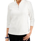 Karen Scott Blusa feminina de algodão com zíper e gola alta, branca, tamanho médio