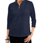 Karen Scott Blusa feminina de algodão com zíper e gola alta, azul, tamanho X-S