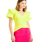 Blusa feminina com mangas franzidas INC International Concepts, amarela, tamanho médio
