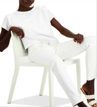 INC International Concepts Top feminino de algodão com amarração frontal e ombros de fora, branco, tamanho grande