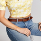 Blusa cropped feminina com manga bufante e estampa da INC International Concepts, amarela, tamanho grande