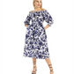 Vestido feminino de algodão estampado com ombros de fora e babados, tamanho grande, azul, da INC International Concepts