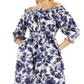 Vestido feminino de algodão estampado com ombros de fora e babados, tamanho grande, azul, da INC International Concepts