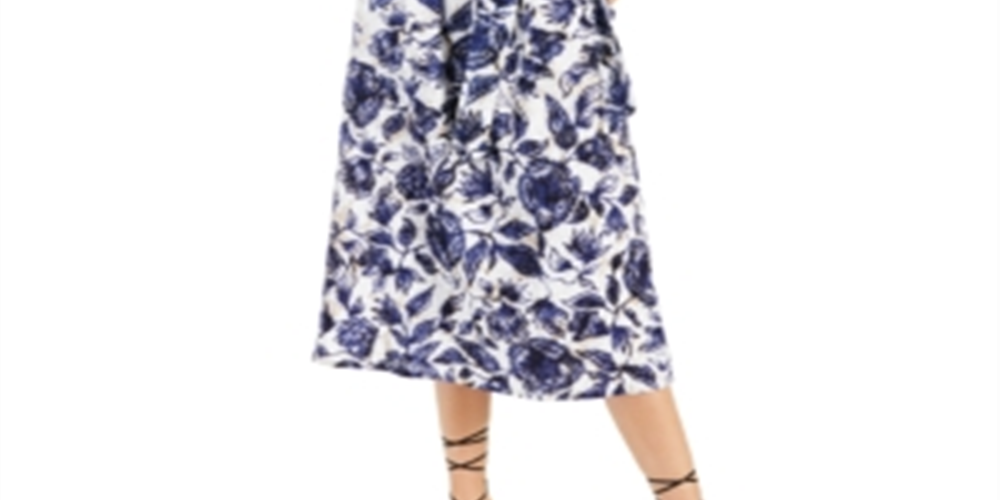 Vestido feminino de algodão estampado com ombros de fora e babados, tamanho grande, azul, da INC International Concepts