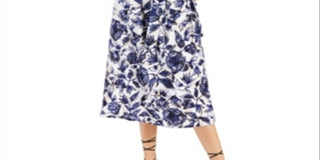 Vestido feminino de algodão estampado com ombros de fora e babados, tamanho grande, azul, da INC International Concepts