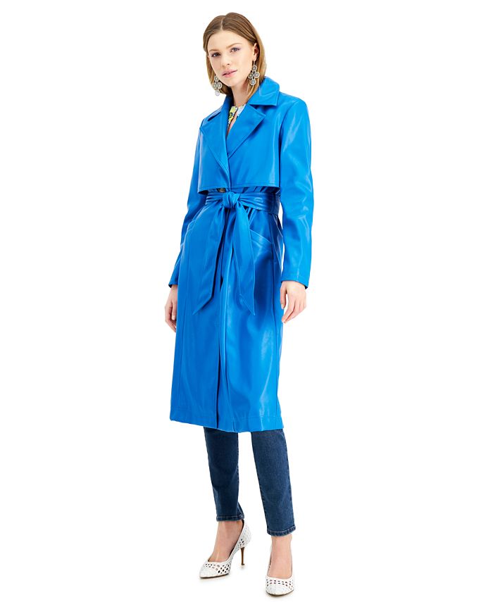 INC International Concepts Casaco de couro sintético feminino azul tamanho grande