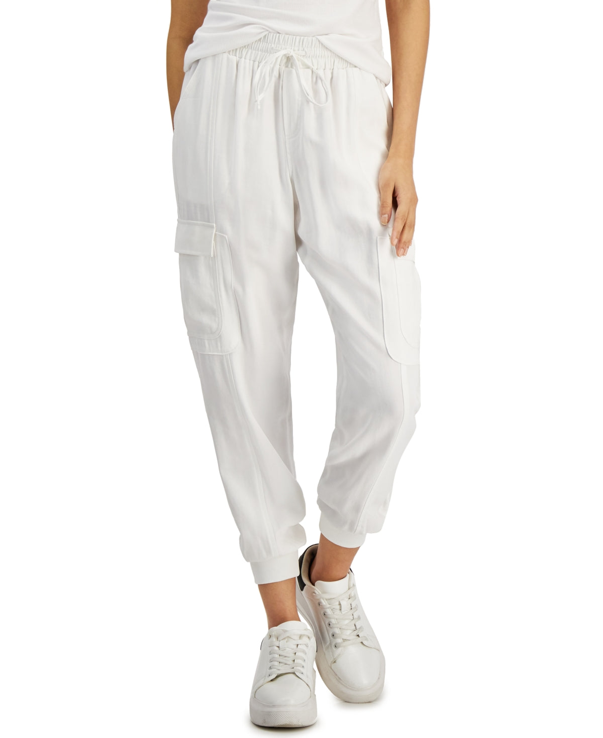 Calça jogger feminina utilitária INC International Concepts, branca, tamanho X-G