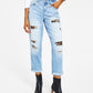Calça jeans feminina estilo boyfriend, rasgada e de cintura alta, da INC International Concepts, tamanho 10, azul