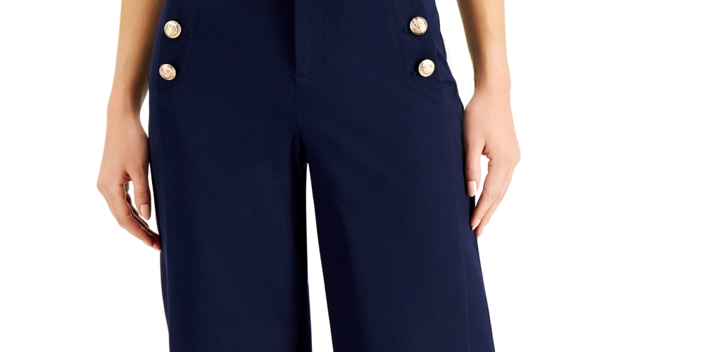 Calça de marinheiro feminina Charter Club de perna larga, azul, tamanho 12, pequena