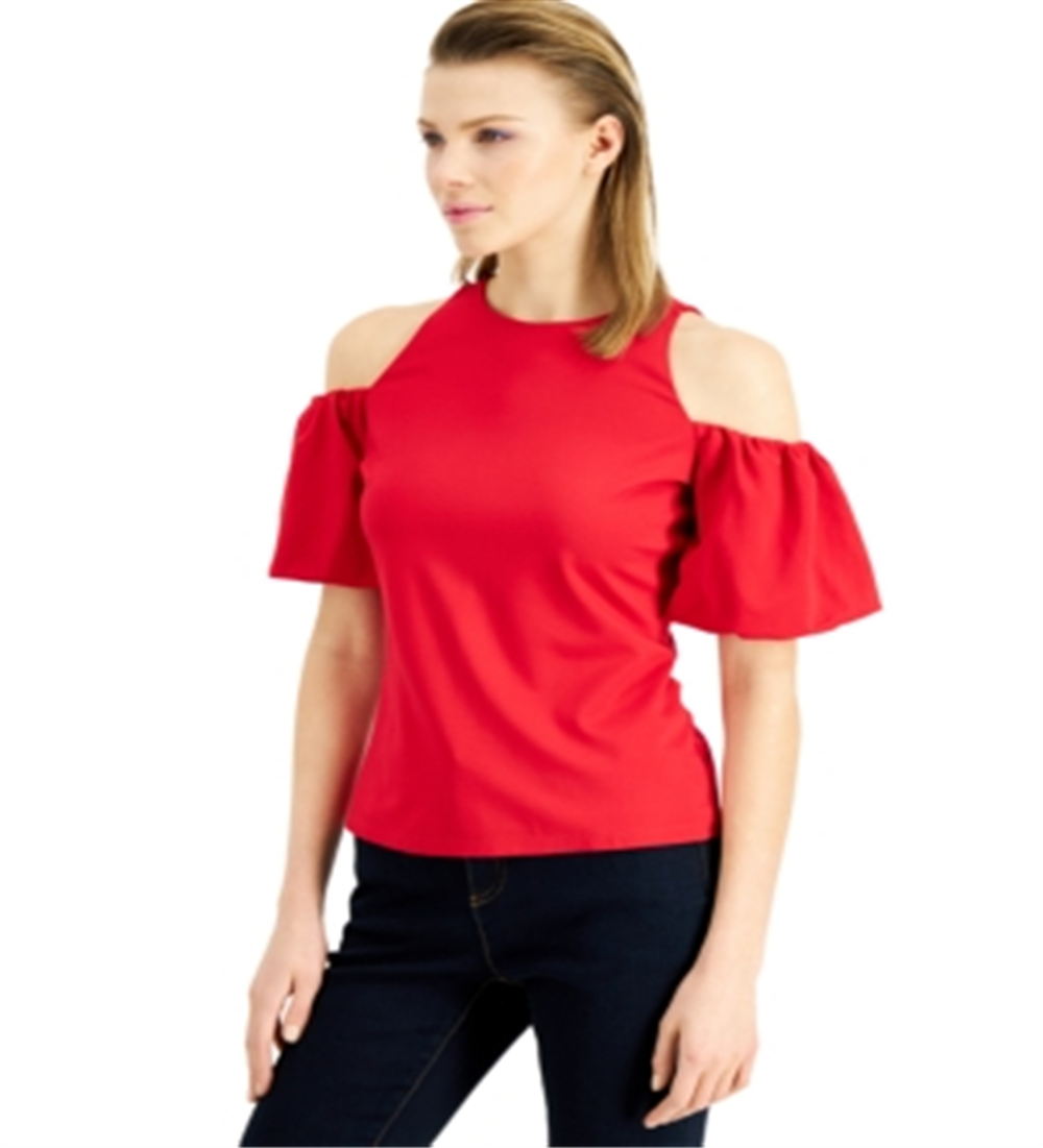 INC International Concepts Top feminino com manga balão e ombros descobertos, vermelho, tamanho XX-G