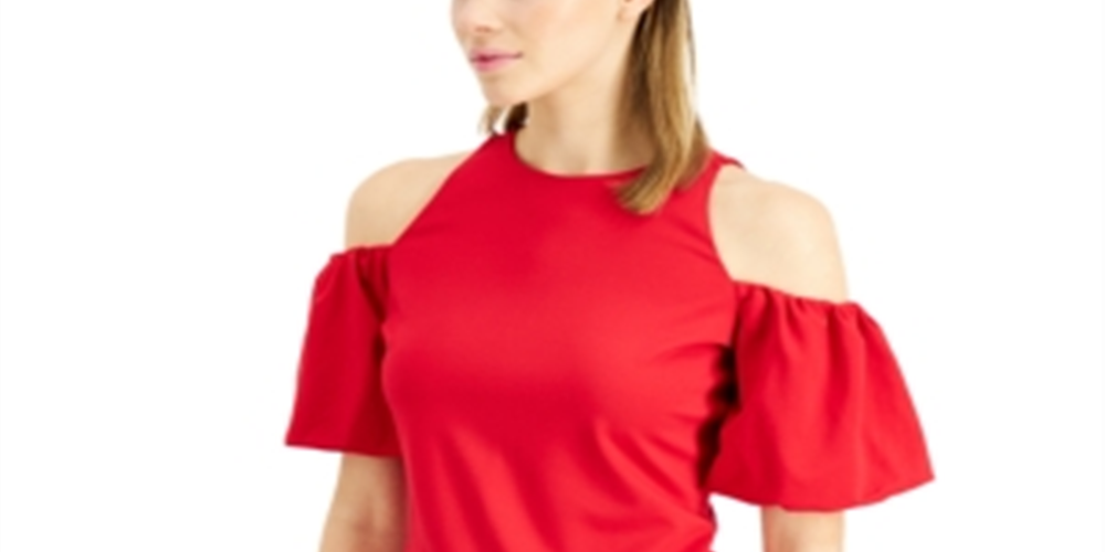 INC International Concepts Top feminino com manga balão e ombros descobertos, vermelho, tamanho XX-G