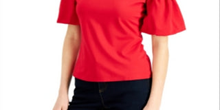 INC International Concepts Top feminino com manga balão e ombros descobertos, vermelho, tamanho XX-G