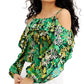 Blusa feminina estampada com ombros descobertos, verde, tamanho extragrande, da INC International Concepts