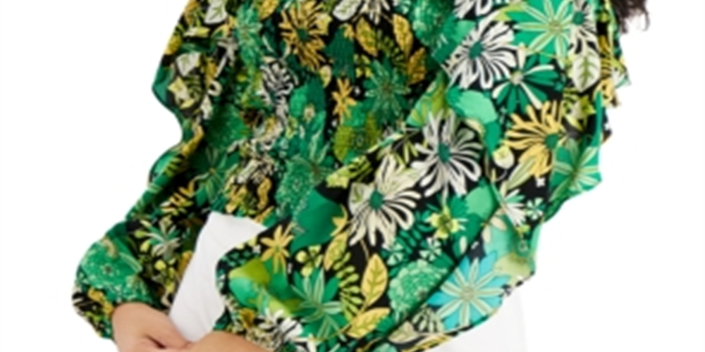 Blusa feminina estampada com ombros descobertos, verde, tamanho extragrande, da INC International Concepts