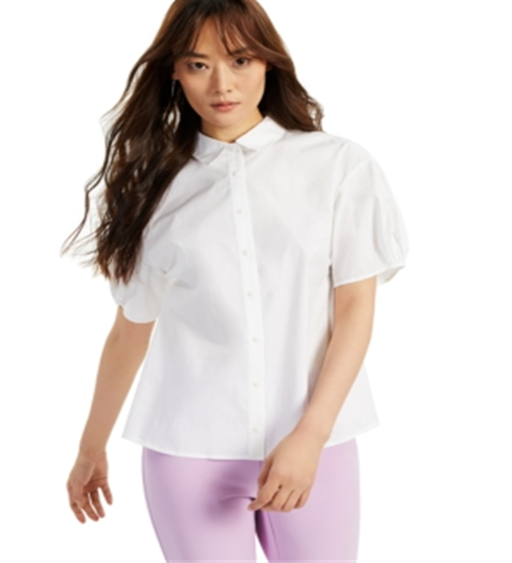 Blusa feminina Alfani com manga balão, branca, tamanho médio