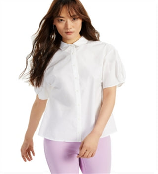 Blusa feminina Alfani com manga balão, branca, tamanho médio