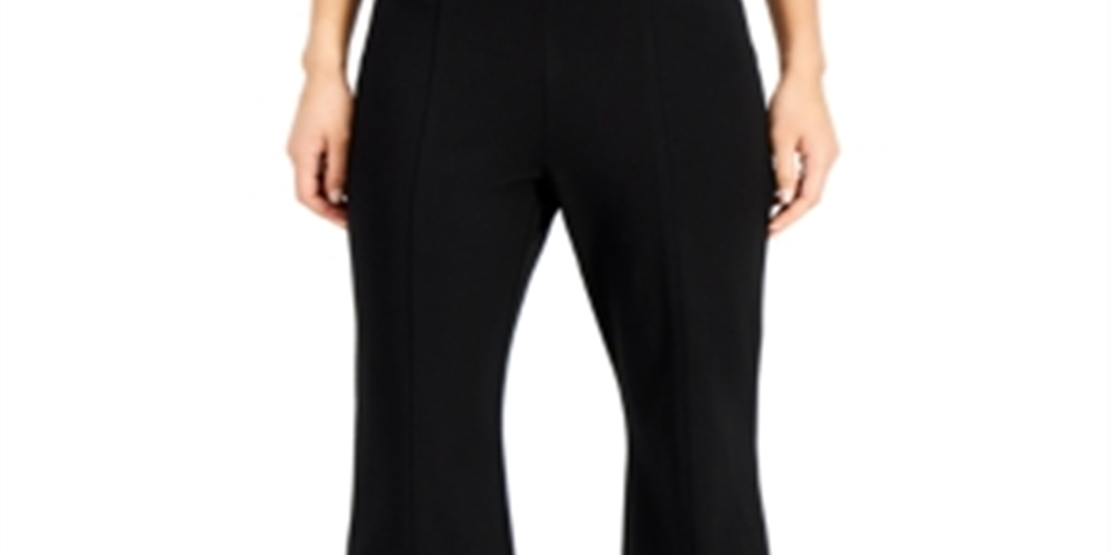 Calça Alfani Feminina Modern Lounge com Costura de Cós Alto, Preta, Tamanho 12