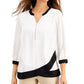 Blusa feminina colorblock da coleção JM, branca, tamanho X-G